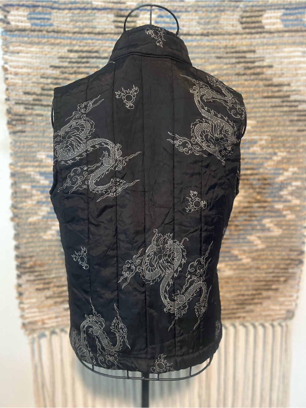 White Moon Black Embroidered Dragon Quilted Vest - Women - Picture 6 of 9